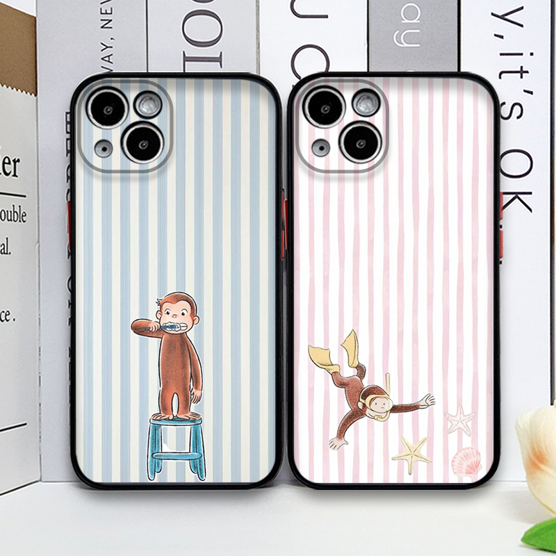 Phone Cases For Iphone 13 - Cartoon Striped Monkey Holding Cat Phone