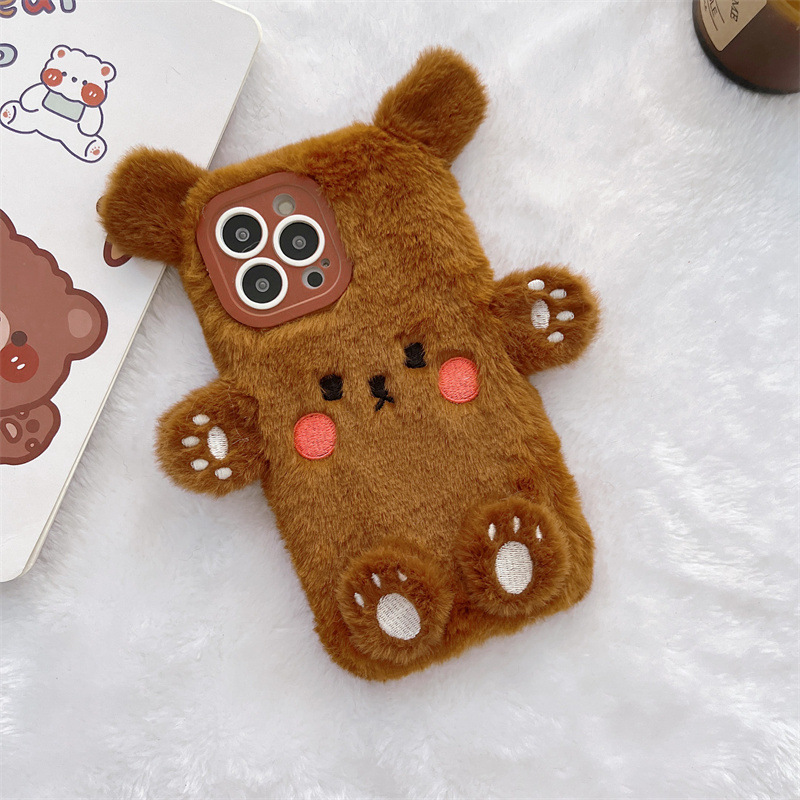 Korean 3D Cartoon Bear Fluffy  - đánh giá và giá Phone Cases For Iphone 13